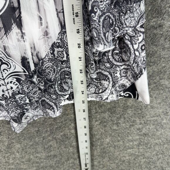 World Unity Blouse Women M Medium Black Geometric 3/4 Sleeve Round Neck Lined - Picture 6 of 9